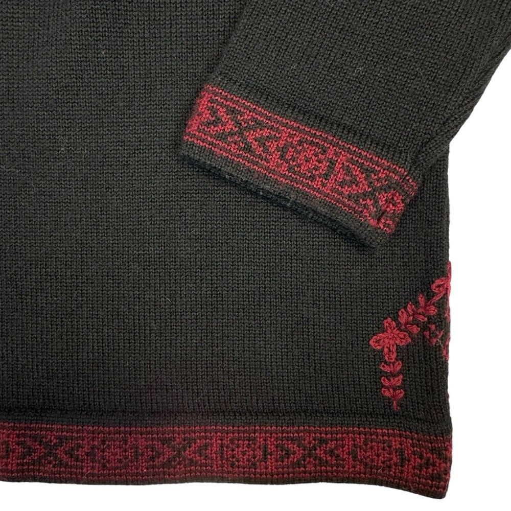 Vintage Susan Bristol Hand Embroidered Sweater Womens Med/EU 38 Black Red Wool - Picture 8 of 14